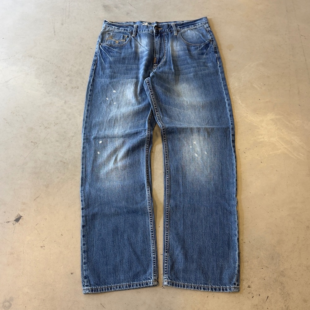 LRG Jeans Mens Size 36 Blue Denim Baggy Loose Fit Y2K Skater Hip Hop Embroidered